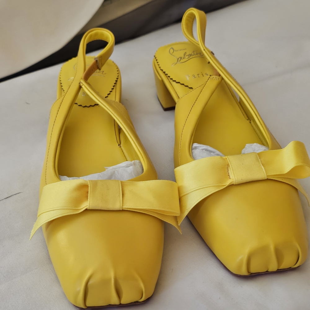 Christian Louboutin Yellow Bow Slingback Block Heels